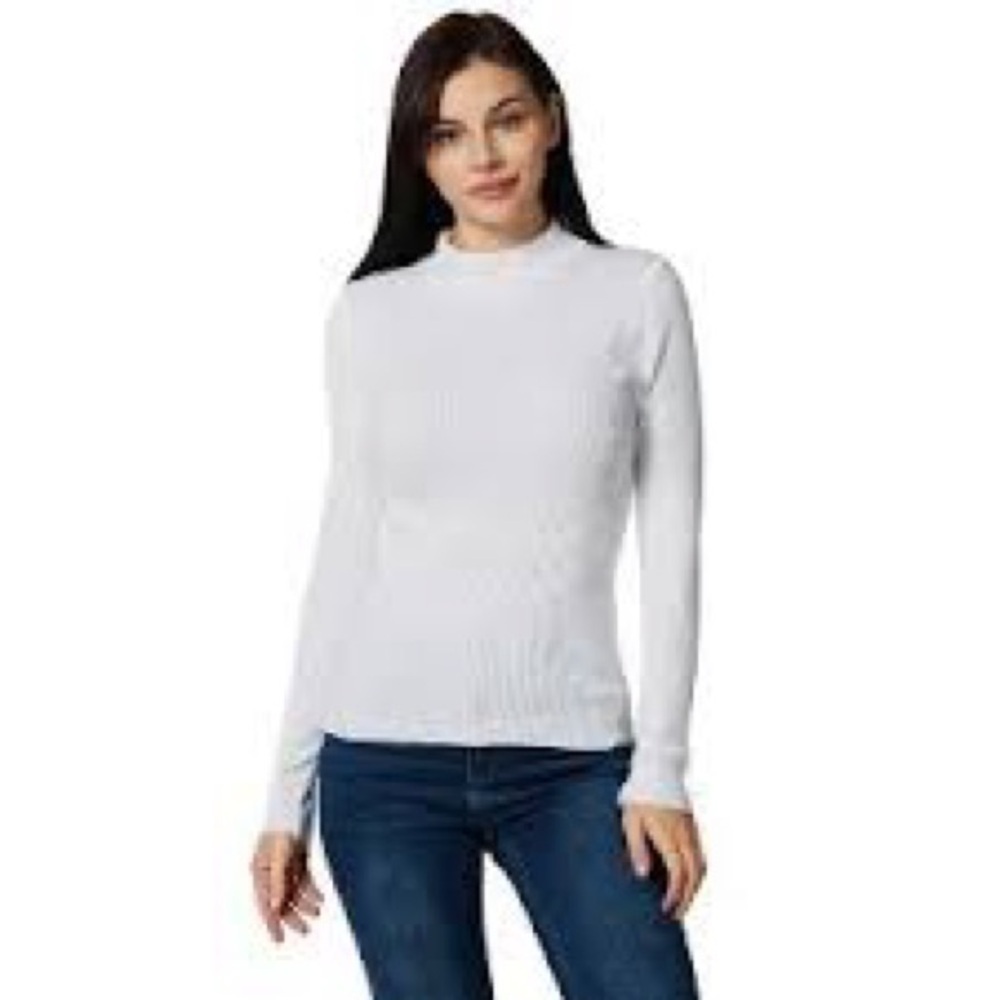 129 - Zenana Outfitters NWT Classic White Ribbed Stretch Long Sleeve S/M L/XL